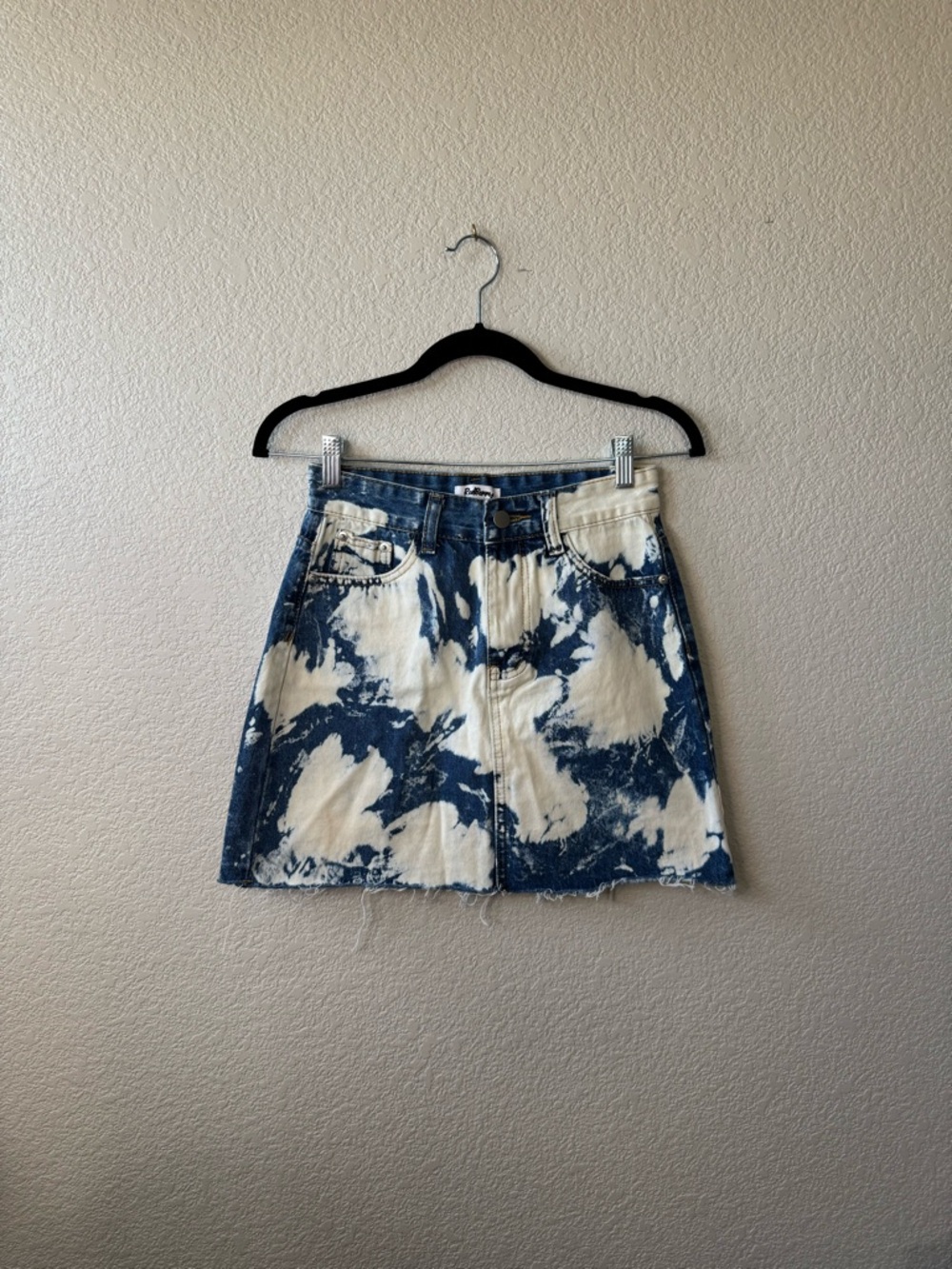 Red Berry Denim Mini Skirt - Light Blue with White Washed Accents